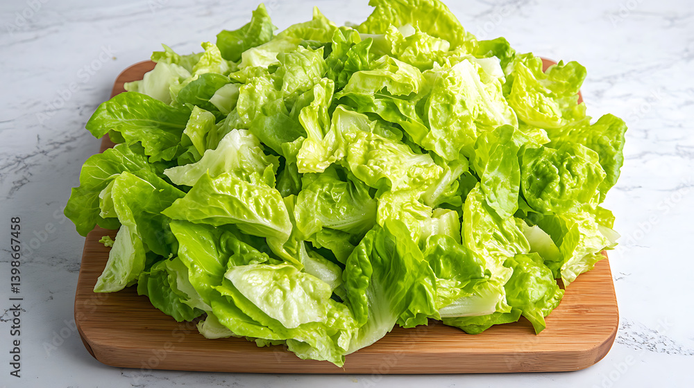 Fresh Romaine Lettuce on Wooden Board. Crisp, vibrant green leaves ready for salad. Healthy eating concept. Bright, appealing visual. Fresh Romaine Lettuce on Wooden Board. Crisp, vibrant green leaves ready for salad. Healthy eating concept. Bright, appealing visual.