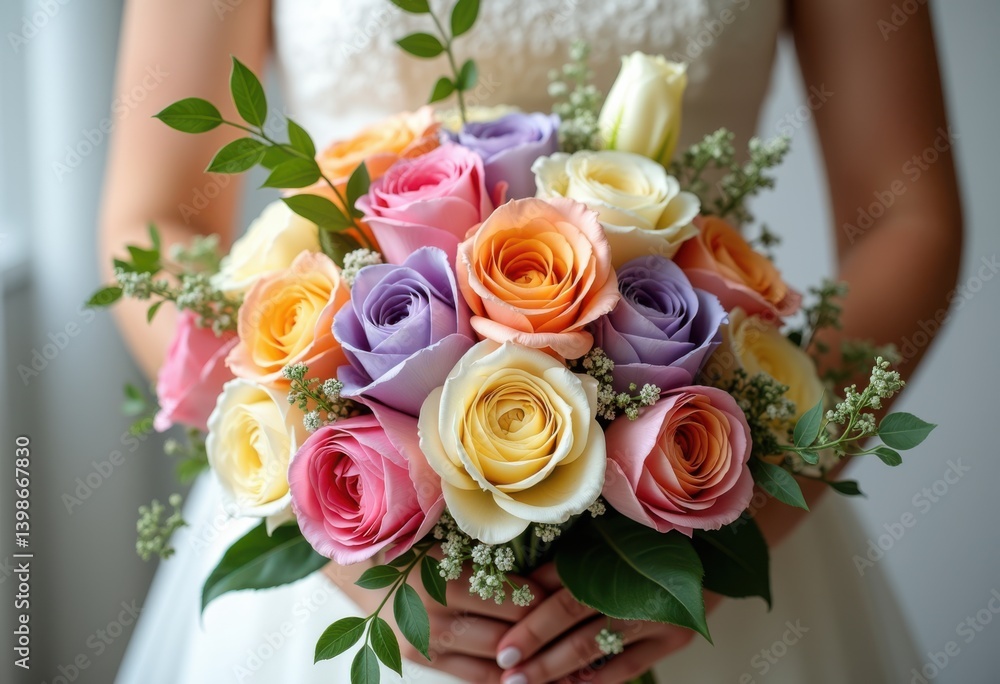 Obraz premium vibrant seasonal bloom bridal bouquet colorful floral arrangement wedding elegance petals romance harmony, beauty, greenery, design, nature, spring, organic