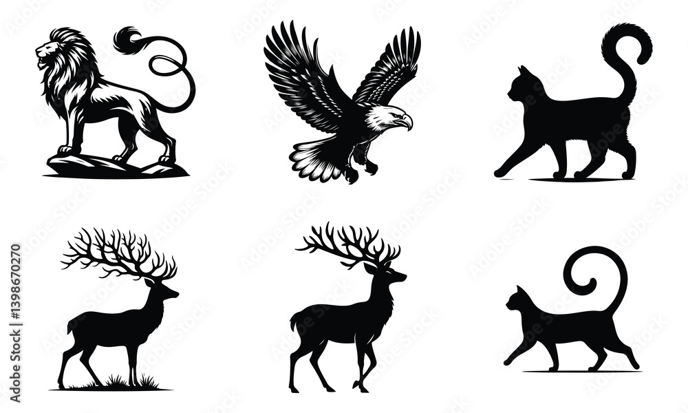 Obraz premium Wild Majesty: Powerful Animal Silhouette Vector Collection