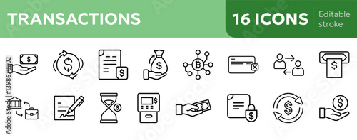Set of  transaction icons suitable for various financial and banking related needs