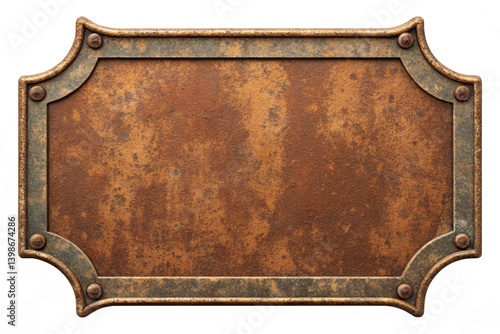 Rusty blank metal sign with grunge texture. Old frame background isolated on transparent. Vintage antique banner - generated by ai
