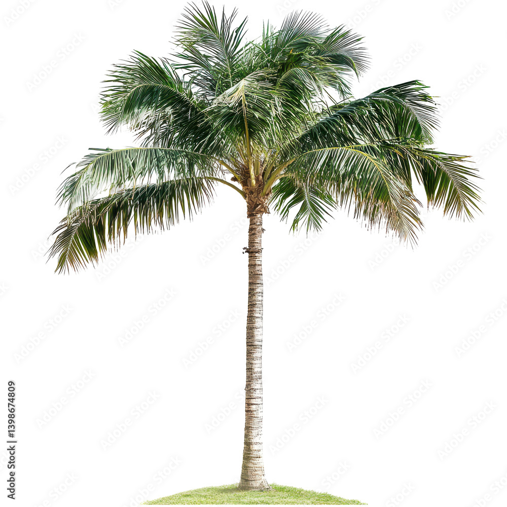 Obraz premium Lush palm tree standing tall on a grassy area with a clear blue sky in the background