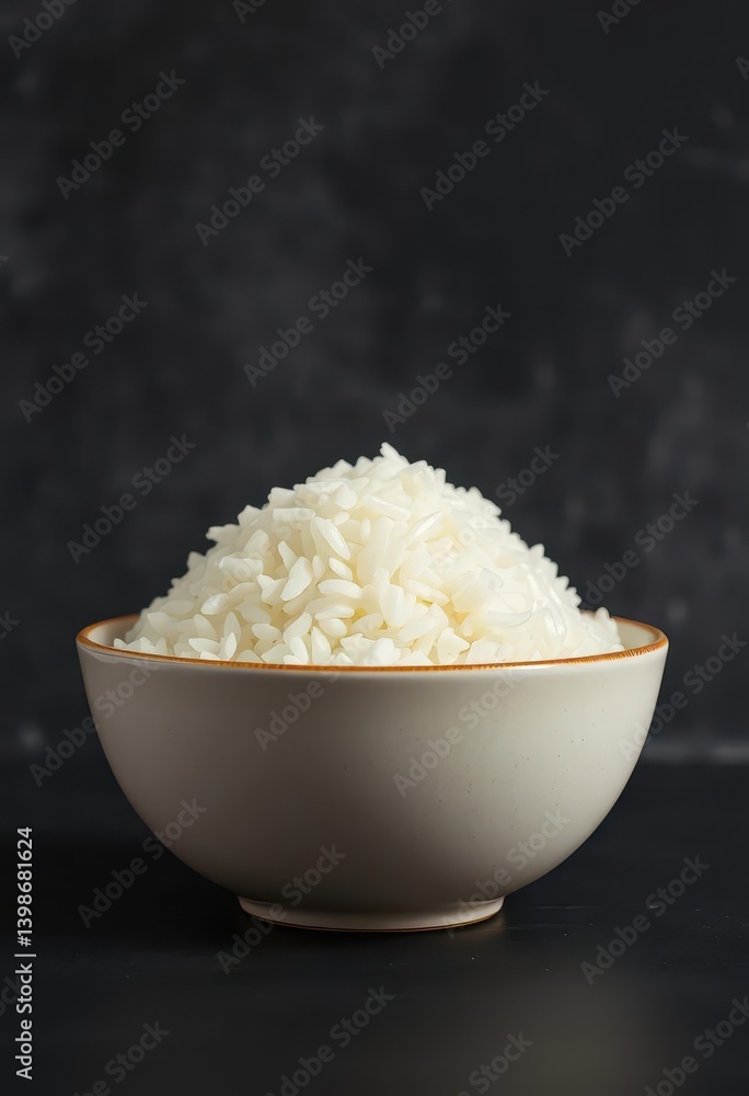 A pristine mound of white rice sits in a simple bowl against a dark, textured backdrop, background, grains A pristine mound of white rice sits in a simple bowl against a dark, textured backdrop, background, grains