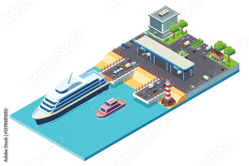 Isometric Ferry Terminal Vector Illustration