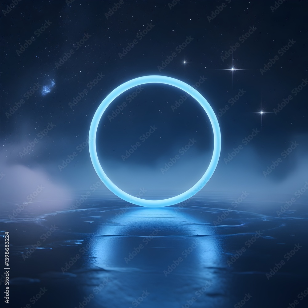 Obraz premium digital neon ring with atmospheric space environment for use in cinematic concept design and abstract storytelling