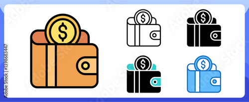 Digital Wallet Icon Commerce Multi Style Design Vector Concept