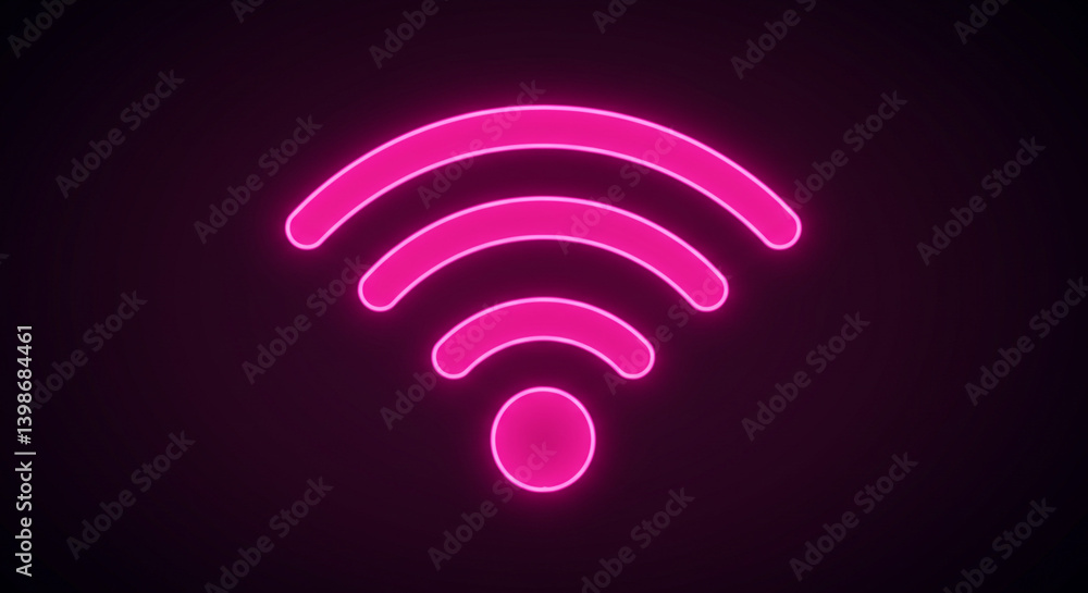 A vibrant pink neon wifi symbol glowing brightly against a dark background, representing the power of connection and modern technology. A vibrant pink neon wifi symbol glowing brightly against a dark background, representing the power of connection and modern technology.