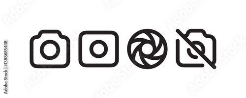 Camera and photography icon set in outline Vector