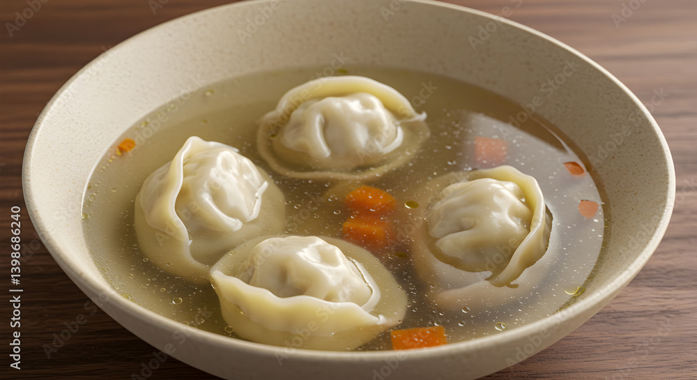 Delicious Homemade Dumpling Soup Garnished With Carrots In A Bowl Delicious Homemade Dumpling Soup Garnished With Carrots In A Bowl