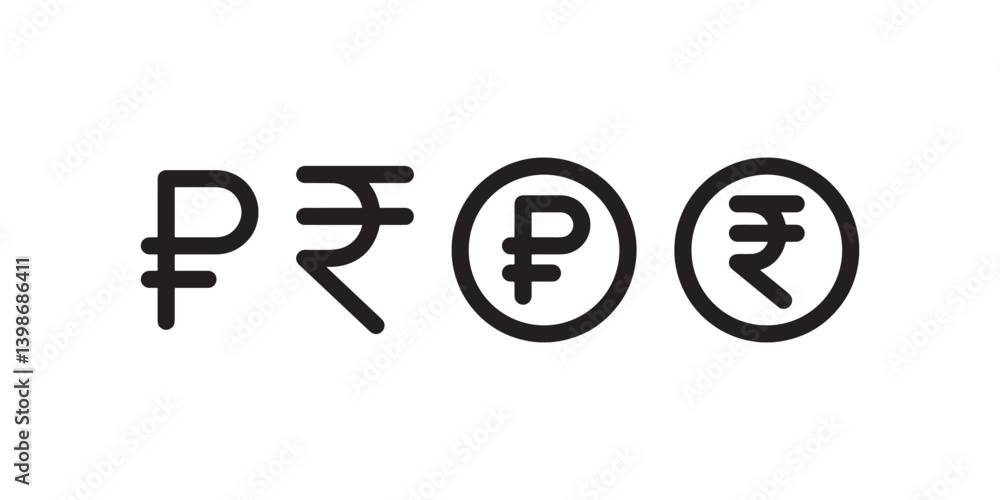 Rupee and ruble currency symbol icons Vector Rupee and ruble currency symbol icons Vector