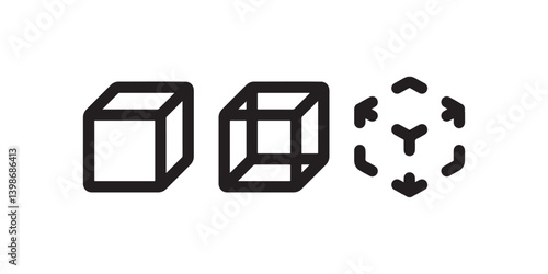 3D cube and spatial interaction icons set Vector