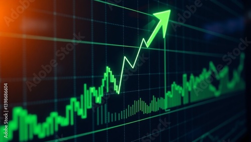 stock market graph raising up, crypto up, bullish market, green chart going up