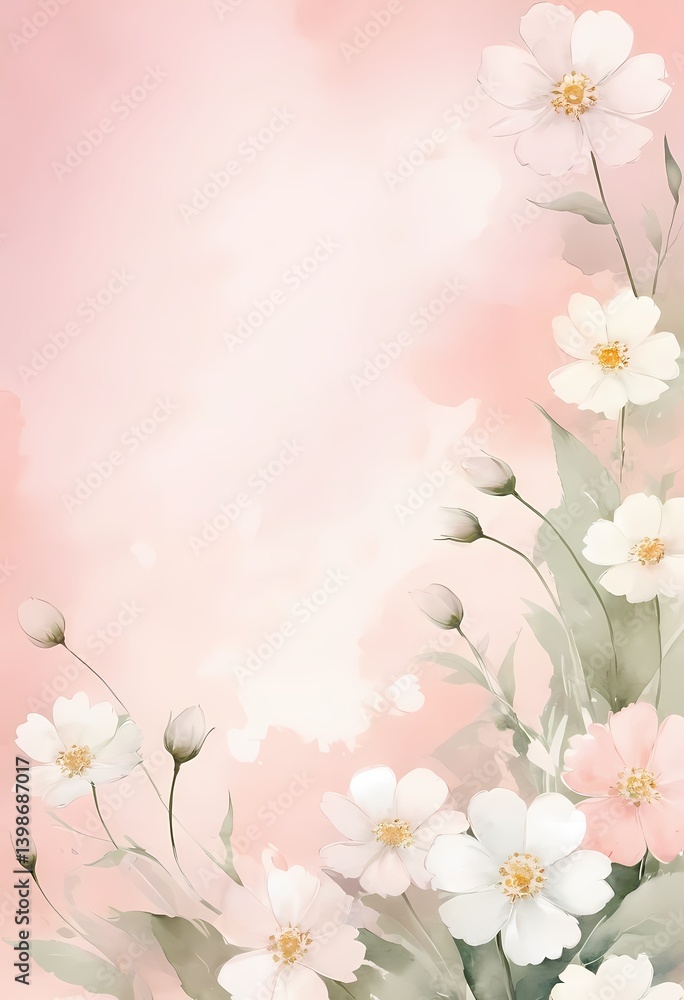 Soft floral pink background with delicate flowers, perfect for greeting cards, banners and ads Soft floral pink background with delicate flowers, perfect for greeting cards, banners and ads