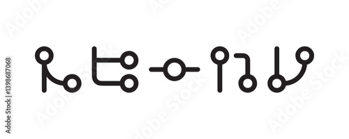 Branching diagram and merge node icons set Vector