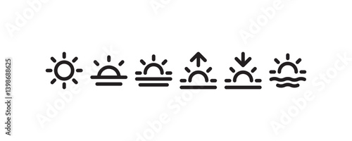 Sunrise and sunset icon variations in a row Vector