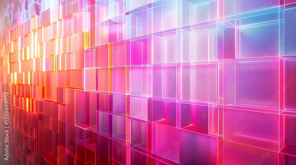Abstract Geometric Wall Displaying Illuminated Cubes in Vibrant Red Pink And Blue Colors Abstract Geometric Wall Displaying Illuminated Cubes in Vibrant Red Pink And Blue Colors