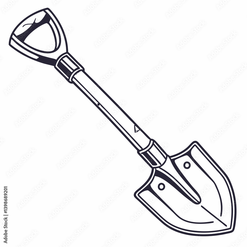 Black and White Shovel Vector Line Art Clip Art Gardening Illustration Metal Wooden Handle