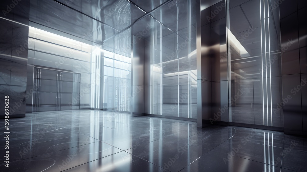 custom made wallpaper toronto digitalHightech skyscraper lobby sleek glass walls ambient LED lighting dynamic reflections polished marble floors futuristic elegance ultradetailed architecture v ar Image