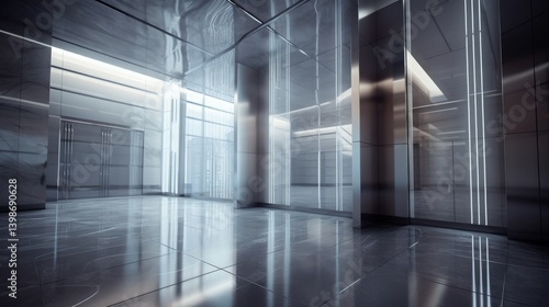 Wallpaper Mural Hightech skyscraper lobby sleek glass walls ambient LED lighting dynamic reflections polished marble floors futuristic elegance ultradetailed architecture v ar Image Torontodigital.ca