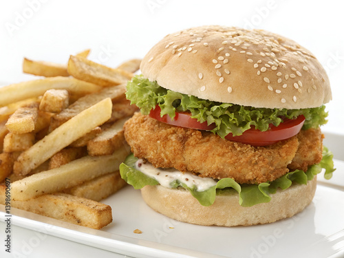 Crispy Zinger Burger with Fries and Ketchup: A Perfect Snack