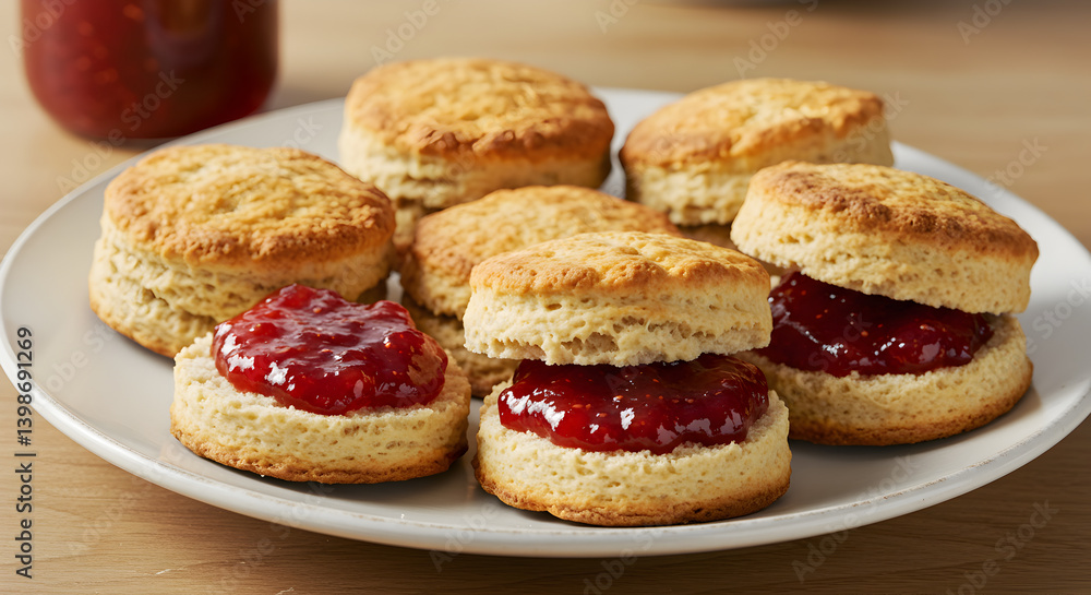 Delicious Gluten Free Scones Enhanced With Strawberry Jam On A Plate Delicious Gluten Free Scones Enhanced With Strawberry Jam On A Plate