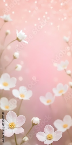 Soft floral pink background with delicate flowers, perfect for greeting cards, banners and ads