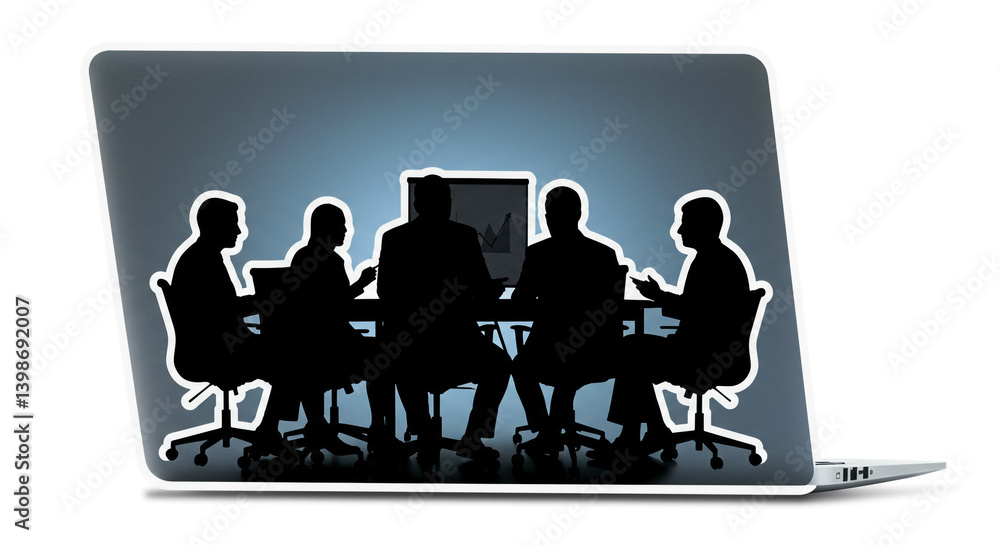 A team of colleagues collaborating intensely on a project around a table illuminated by soft blue light on a laptop screen. A team of colleagues collaborating intensely on a project around a table illuminated by soft blue light on a laptop screen.