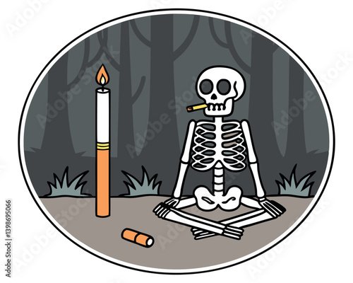 Smoking Skeleton with Candle and Cigarette Butt: Death and Tobacco