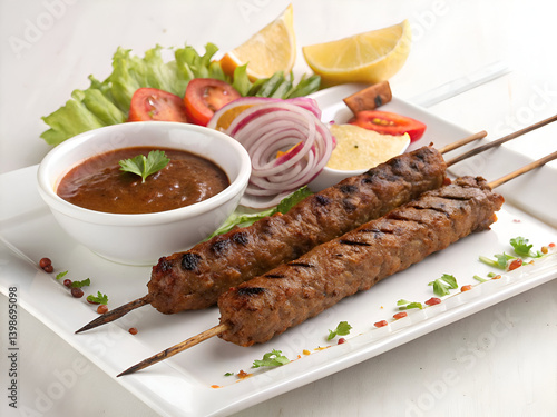 juicy Seekh Kababs Served with Lemon and Fresh Salad