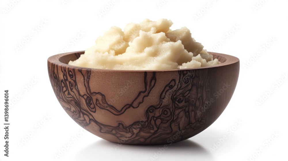 Shea butter in wooden bowl isolated on white background. Shea butter in wooden bowl isolated on white background.