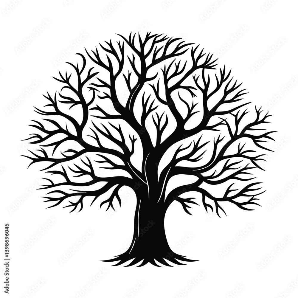 Obraz premium Abstract Silhouette Tree with Branches on White Background | Minimalist Style 84 char