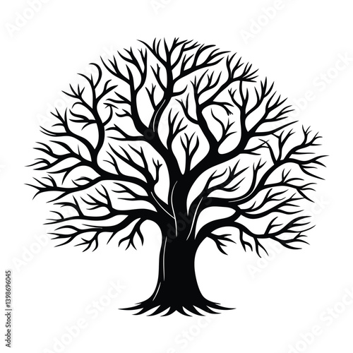 Abstract Silhouette Tree with Branches on White Background | Minimalist Style 84 char