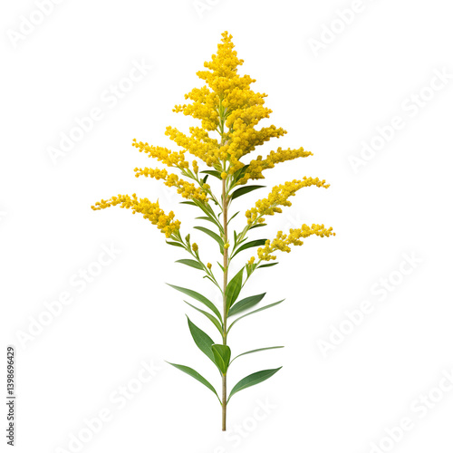Isolated goldenrod flower image: vibrant yellow solidago canadensis wildflower photo on transparent background