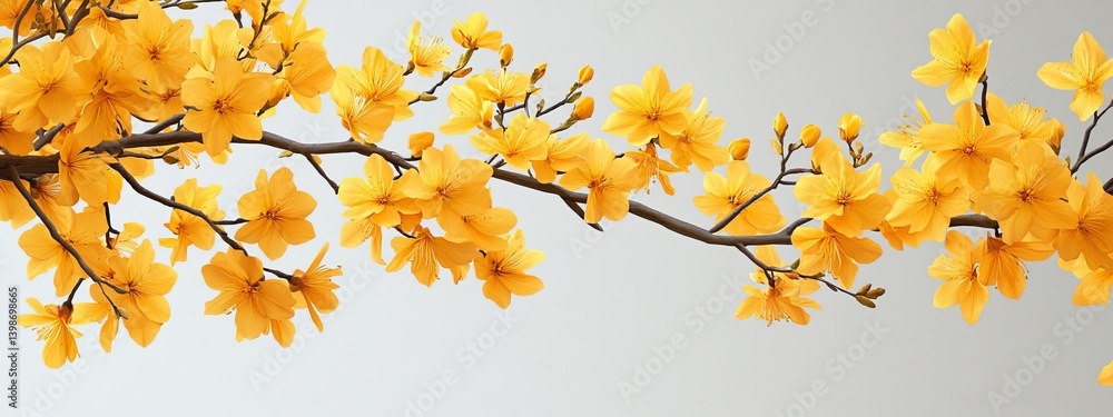 Minimalist realistic blooming flame tree, bright red blossoms, view from below on white background. Minimalist realistic blooming flame tree, bright red blossoms, view from below on white background.