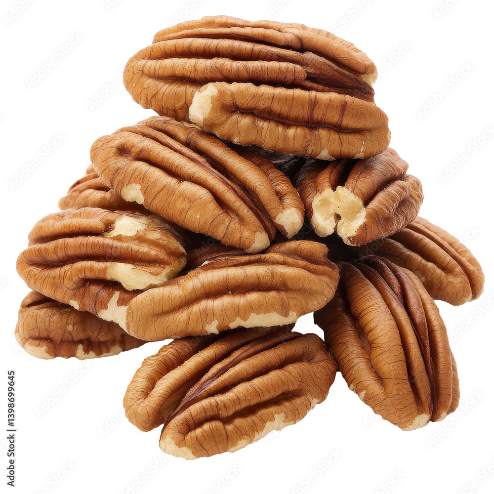 Close-up of a pile of shelled pecan nuts showcasing their rich texture and color Close-up of a pile of shelled pecan nuts showcasing their rich texture and color