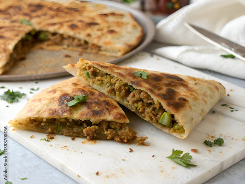 Close-Up of Savory Keema Wrapped in Soft and juicy Naan