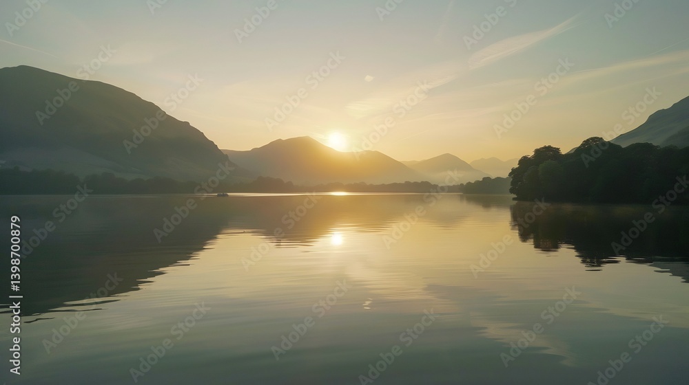 Sunset Over Tranquil Lake Soft Reflections evoking calmness and serenity perfect for health wellness and travel brands Sunset Over Tranquil Lake Soft Reflections evoking calmness and serenity perfect for health wellness and travel brands