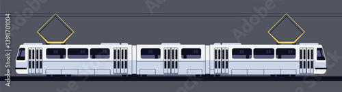 Obraz na płótnie Tram isolated. Side view. Modern passenger electric train on the railroad. Railway station. Vector illustration. Realistic design. Cartoon flat style. w salonie