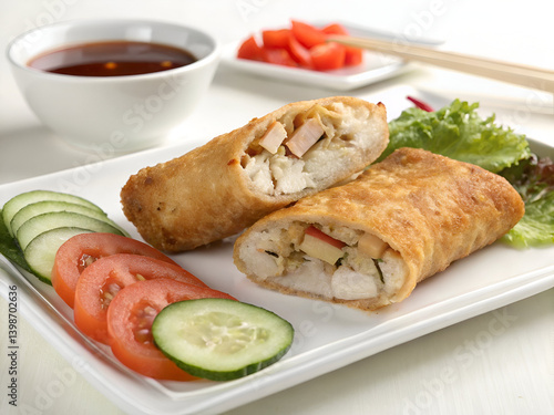 Two Pieces of Golden-Brown, Crispy Chicken Rolls