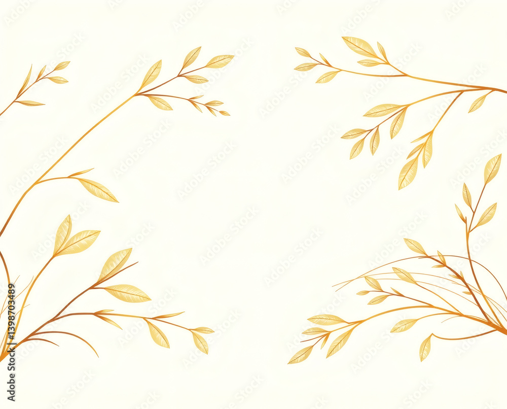 Delicate golden foliage intertwining against a soft neutral background creates a serene and elegant atmosphere Delicate golden foliage intertwining against a soft neutral background creates a serene and elegant atmosphere