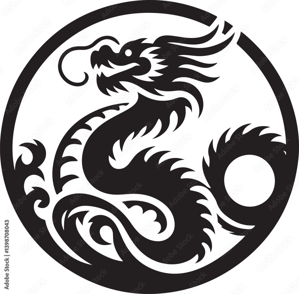 Fototapeta premium dragon with round shape silhouette victor design isolated on the white background.