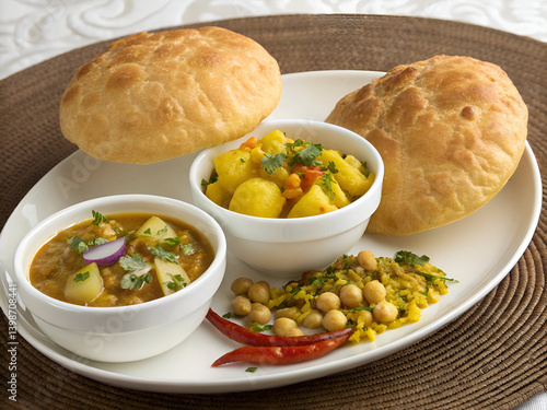 Large Golden-Brown Puris on a Crisp White Plate