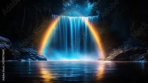 Wallpaper Mural Enchanted Waterfall: A Nighttime Spectacle with Rainbow Torontodigital.ca