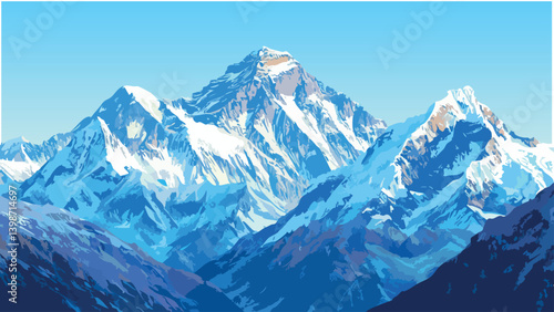 Himalayan Mountain Range at Dawn tranquil morning over the mountains as a vector illustration.eps