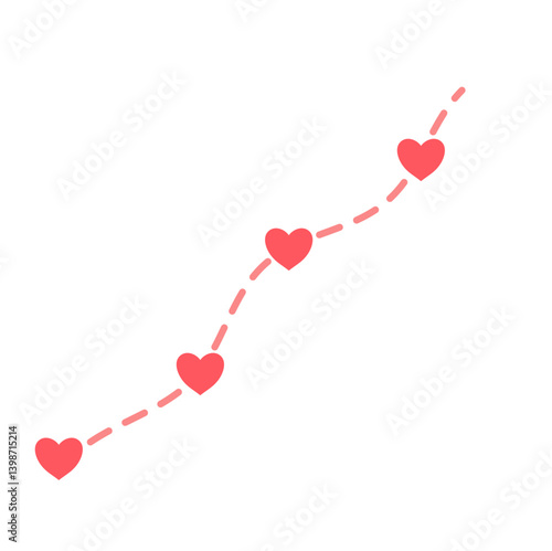 Heart route with dashed line. Love trip icon. Romantic travel symbol. 