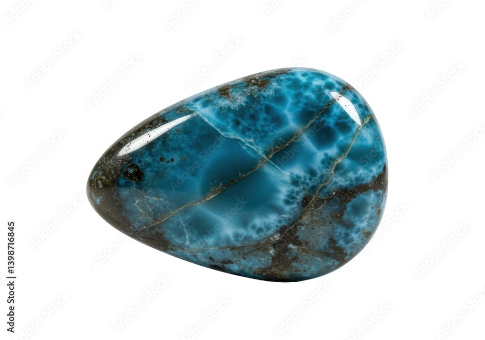 Polished larimar stone specimen for healing and jewelry use isolated on white background Polished larimar stone specimen for healing and jewelry use isolated on white background