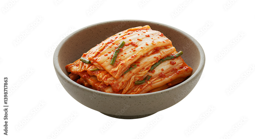 Colorful bowl of sliced kimchi featuring vibrant red and orange hues showcasing its fermented texture Colorful bowl of sliced kimchi featuring vibrant red and orange hues showcasing its fermented texture