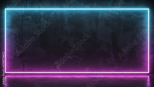Cement Wall with Neon Light on Dark Background