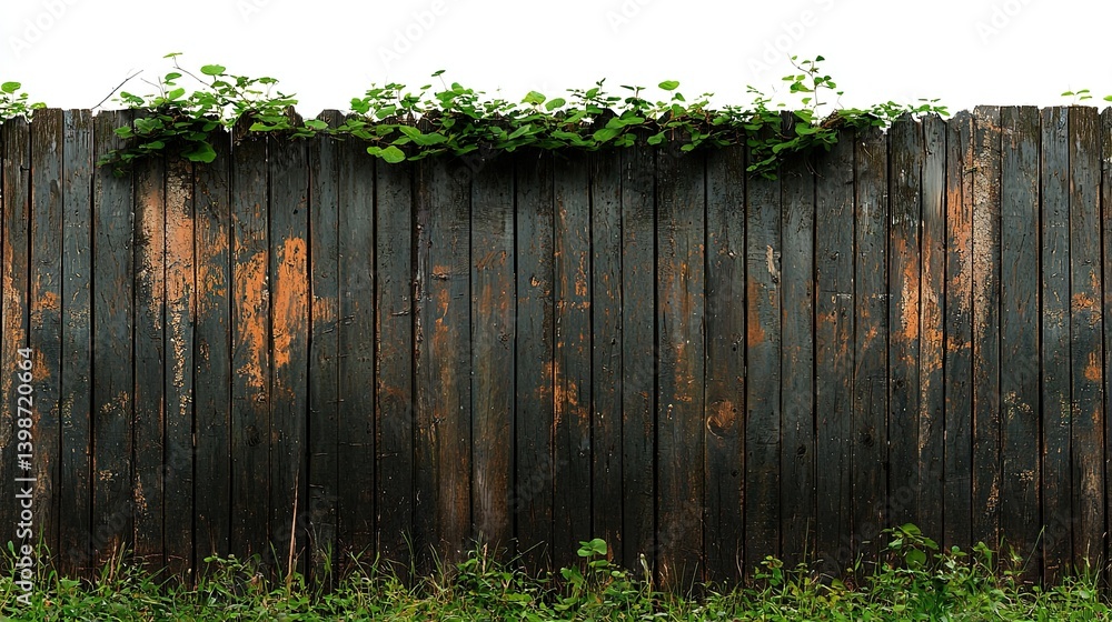 Old Weathered Wooden Fence with Overgrown Vines Old Weathered Wooden Fence with Overgrown Vines