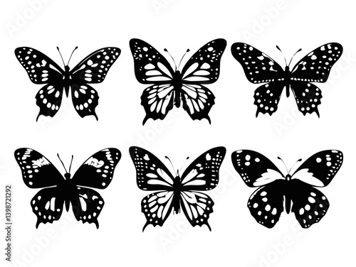 Butterfly Silhouettes Vector Set – Black and White Insect Illustrations on White Background

